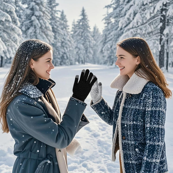 2 Pairs Women's Gloves for Cold Weather, Winter Touch Screen Gloves Women, Warm Fleece Lined Knit Gloves Black, Gray