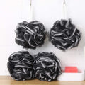 BTYMS 4 Pieces Shower Loofahs Bath Scrunchies 75g/pcs Large Bath Sponge Body Loofahs Shower Pouf Mesh Pouf for Bathing Black 1 Count (Pack of 4)