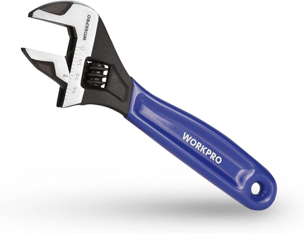 WORKPRO 6-Inch Adjustable Wrench, Cr-V Steel Wrench, Wide Jaw Black Oxide Wrench, Metric & SAE Scales, for Home, Garage, Workshop and DIY