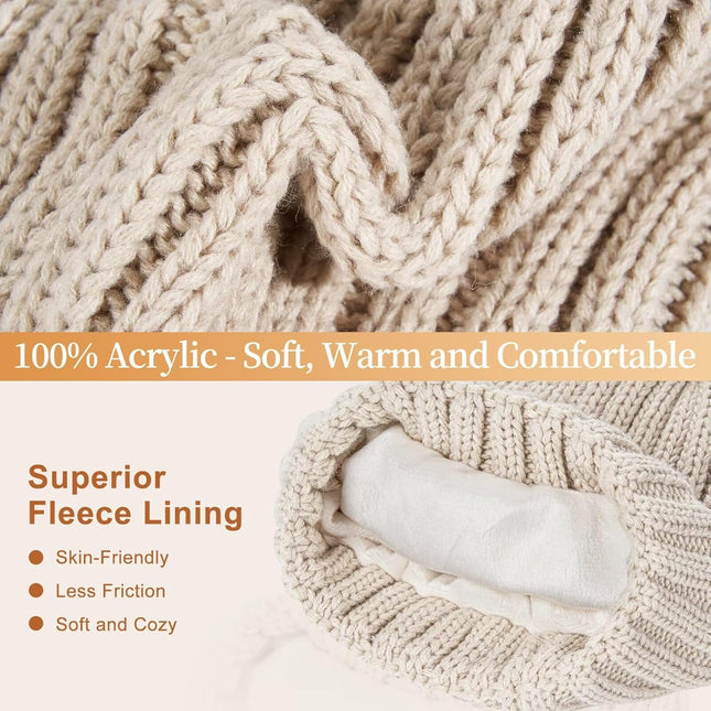 Winter Beanie Hat Scarf Gloves Set for Women, Womens Beanie with Pom Pom Long Sc
