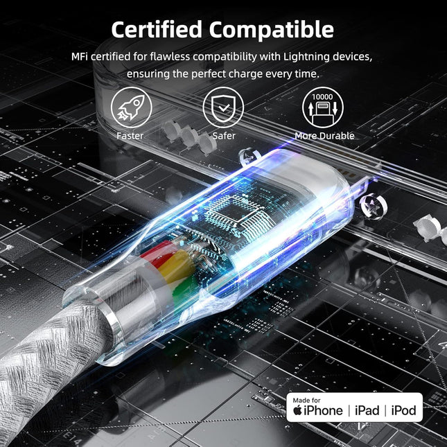 Iphone Charger 3 Pack 10 Ft Apple Mfi Certified Lightning Nylon Braided Cable Fast Charging Cord Compatible with Iphone 