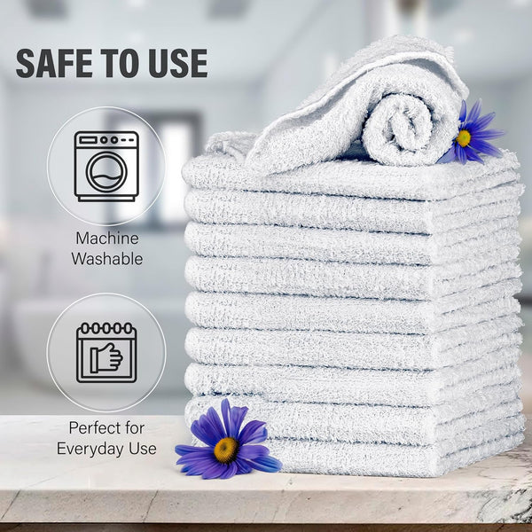 DecorRack 10 Pack 100% Cotton Wash Cloth, Luxurious Soft, 12 x 12 inch Ultra Absorbent, Machine Washable Premium Quality Washcloths, White (10