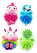 MURRI&MURRDI 4 Pcs Bath Loofah for Kids Bath Sponge, Lovely Animal Body Scrubber Kids Toddler Body Loofah Cute Cartoon Kids Bath Pouf Mesh Loofah