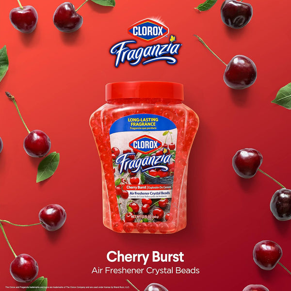 Clorox Fraganzia Crystal Beads Air Freshener, Long Lasting Room Deodorizer and Odor Eliminator Gel Beads to Freshen Home, Car, or Office, Cherry