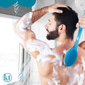2 Pack Bath Body Brush Long Handle Back Shower Brush Exfoliating Back, Body, and Feet Scrubber Soft Nylon Bristles (Blue & Green) Blue, Green