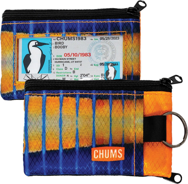 Chums Surfshorts Wallet - Lightweight Slim Wallet with RFID Blocking Card & Clear ID Window - Zippered, Water Resistant w/Key Ring Marlin
