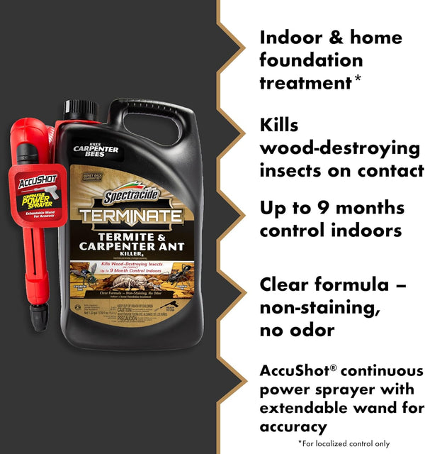 Spectracide Terminate Termite & Carpenter Ant Killer, Localized Control Termite Spray, Kills Wood-Destroying Insects , 1.33 Gallon (RTU Spray)