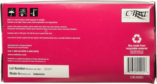 Ambitex Multipurpose Latex Powder Free Gloves, Extra Large, 100 per Box