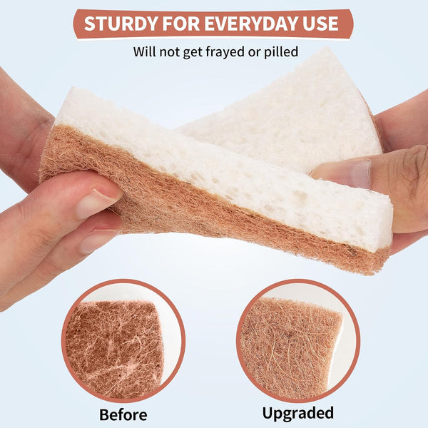 Natural Dish Sponge 24 Pack, Non-Scratch Scrub Sponge, Eco Multipurpose Kitchen Sisal Fiber Cellulose Sponge, Odor-Less Dual-Sided for Dish