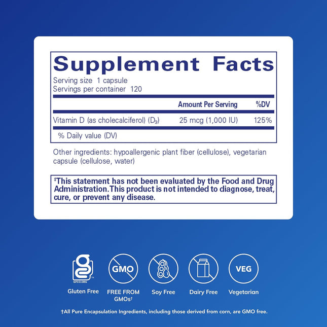 Pure Encapsulations Vitamin D3 25 Mcg (1,000 IU) - Supplement to Support Bone, J