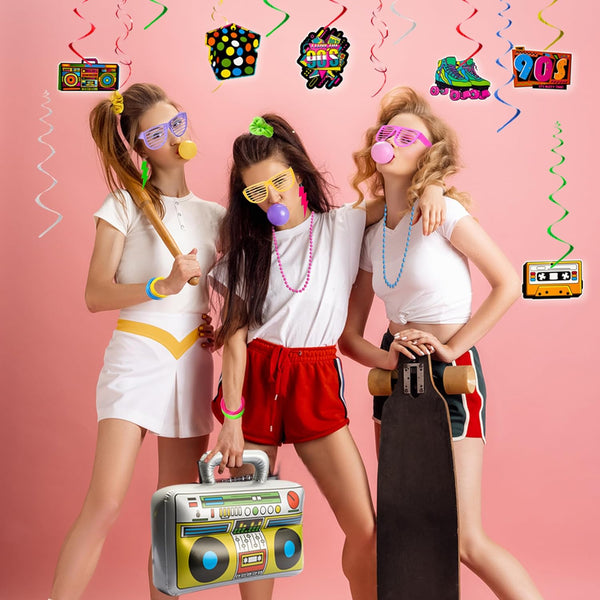 YAROMO 80S 90S Party Favors Birthday Supplies, Hip Hop Theme Gift Neon Earrings Glasses Gloves Necklace Slap Bracelet Neon Hair Scrunchies 80S 90S