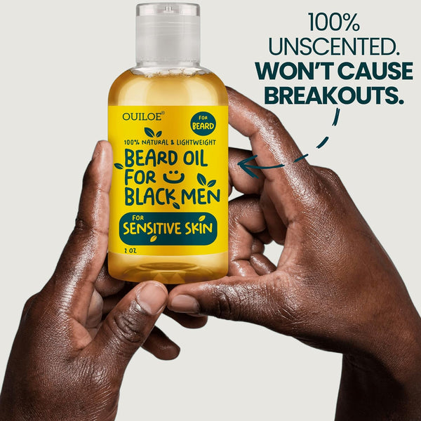 Beard Oil for Black Men with Sensitive Skin - Non Comedogenic Beard Oil - Safe for Acne Prone Skin - Unscented, Soothing, Natural, Lightweight and