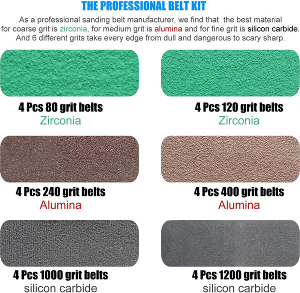 24 Pack 1/2" x 10" Replacement Knife Sharpener Sander Belt Kit for Work Sharp WSCMB Combo Knife Sharpener- 80/120/240/400/1000/1200 Grits Sanding