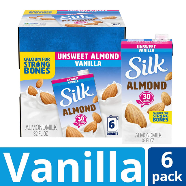 Silk Shelf-Stable Almond Milk, Unsweetened Vanilla, Dairy-Free, Vegan, Non-GMO P