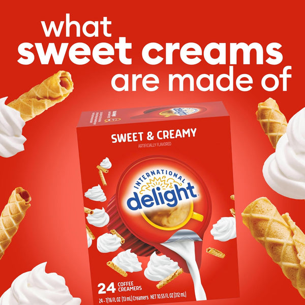 International Delight Coffee Creamer Singles, Sweet & Creamy, Shelf Stable Flavored Creamer, 24 Ct, 16 FL Oz, Pre-Portioned Creamers Sweet &