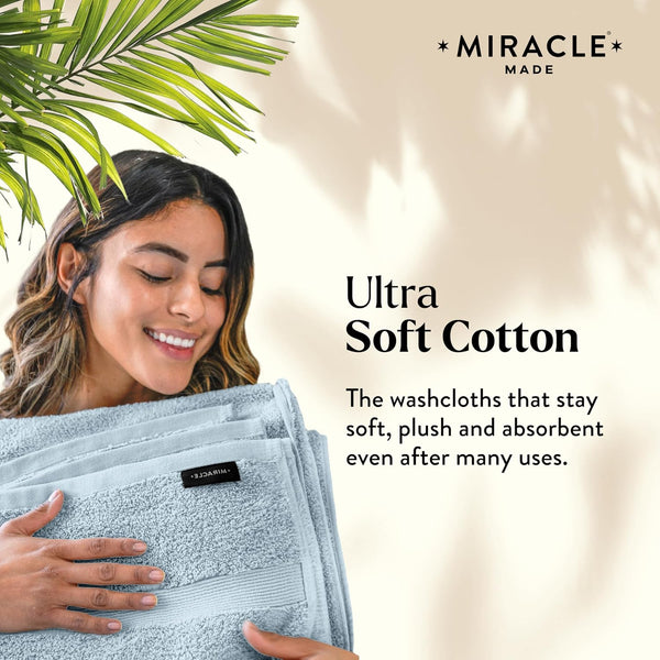 Miracle Made Soft Face Towel, Long-Staple Silver-Treated Cotton Fabric – Fade Resistant, Highly Absorbent, Quick-Drying Wash Cloth, Sky Blue 13x13in