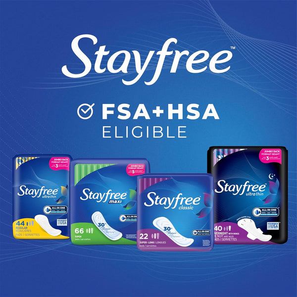 Stayfree Maxi Pads for Women, Super - 66 Count