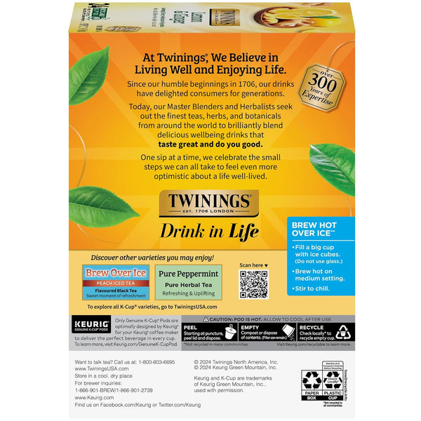 Twinings Lemon & Ginger Herbal Tea K-Cup Pods for Keurig, 24 Count (Pack of 1), Tangy & Spicy, Naturally Caffeine-Free, Enjoy Hot or Iced Lemon &