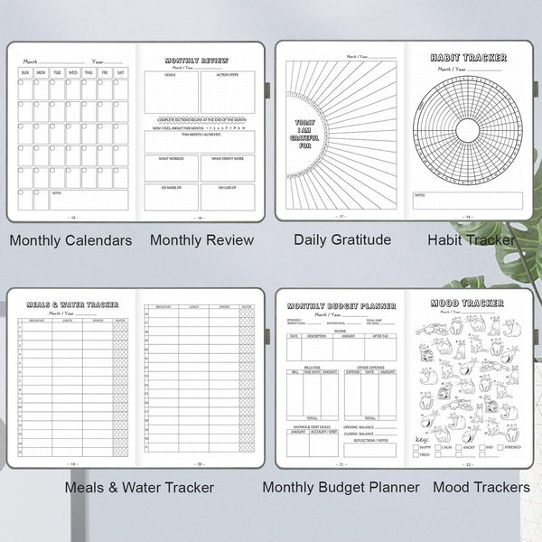 Premade Bullet Dotted Journal Notebook, Pre-Made Dot Grid Journaling with Undated Weekly & Monthly Planner - 12 Month Organization for Habit /