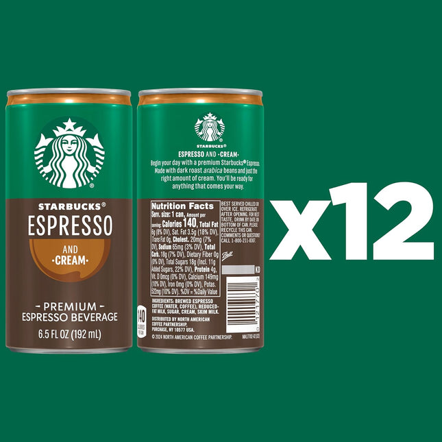 Starbucks - RTD Coffee Espresso and Cream, 6.5Oz Cans (12 Pack) (Packaging May V