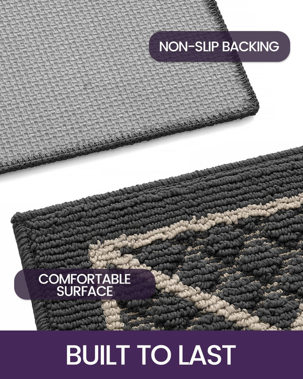 DEXI Front Door Mat Indoor Entryway 17x30 Inside Entrance Doormat Dark Grey | Non Slip Low Profile Thin Absorbent Washable Entry Mats for House