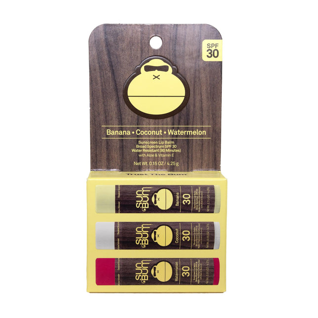Sun Bum SPF 30 Sunscreen Lip Balm 3 Flavor Variety Pack - Coconut, Banana, Water