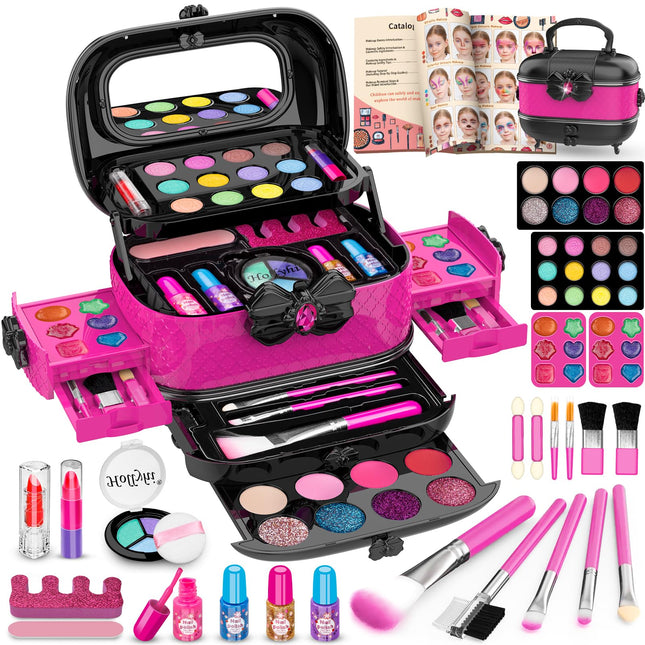 Hollyhi 58 Pcs Kids Makeup Kit for Girl, Princess Toys Real Washable Cosmetic Se