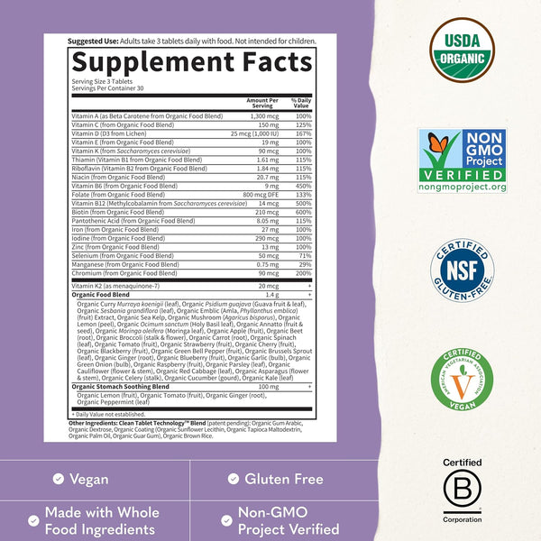 Garden of Life Organics Prenatal Multivitamin with Folate, B6, B12, D3 & Iron – Prenatal Vitamins for Women with Energy Metabolism Support for
