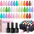 beetles Gel Nail Polish Set 20 Colors Pastel Gel Polish with Glossy&Matte Top Coat Base Coat, Pink Purple Blue Green White Trendy Color Glitter Uv