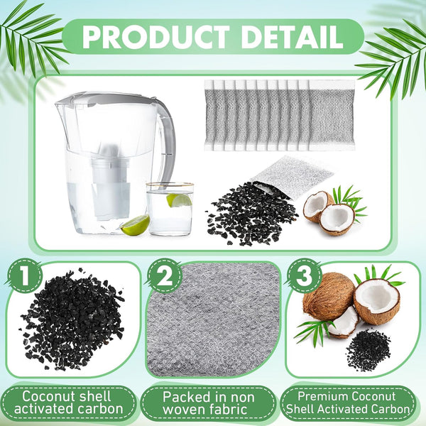Lounsweer 100 Pcs Activated Charcoal Water Filter Coconut Shell Distiller Filters Activated Charcoal Sachets for Most Replacement Countertop Water
