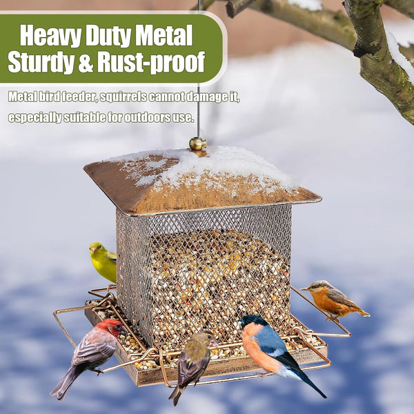 Bird Feeder, Heavy Duty Metal Bird Feeders for Outdoor Hanging, 3.5LB Large Capacity Wild Birdfeeder for Garden Yard outside Backyard