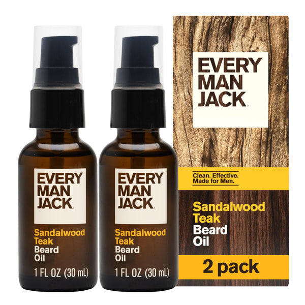 Every Man Jack Hydrating Beard Oil for Men, Sandalwood Teak, 1oz (2pk) | Relieves Itch, Adds Shine, Naturally Moisturizing Shea Butter & Argan