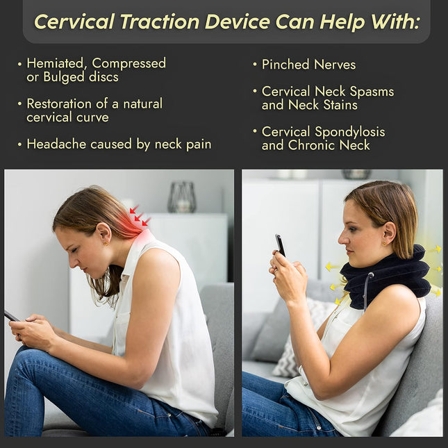 Cervical Neck Traction Device & Posture Corrector for Women and Men, FSA HSA Eligible Inflatable Neck Stretcher Brace fo