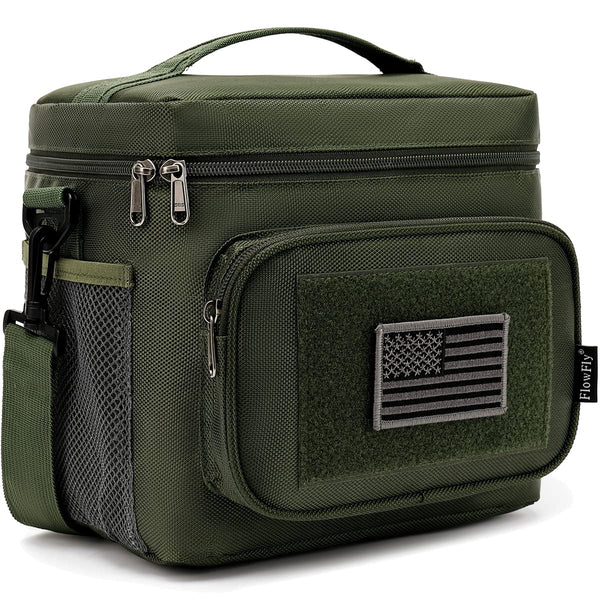 FlowFly Tactical Lunch Bag Large Insulated Lunch Box Cooler Tote for Men, Women with MOLLE/PALS Webbing (Army#Green, Medium) Army#Green Medium