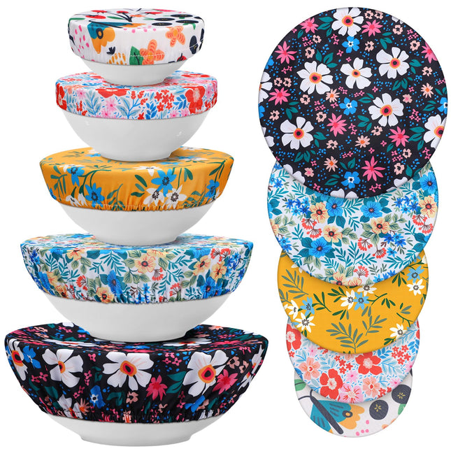 10 Pack Cloth Bowl Covers for Bread Rising - 5 Size Stretch Elastic Food Storage Container Lids - Reusable Cotton Fabric Covers for Food, Fruits,