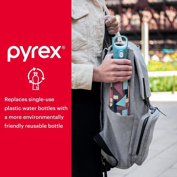 Pyrex 17.5-Oz Color Changing Glass Water Bottle with Silicone Coating, Leakproof and Textured Glass Reusable Water Bottle, Eco-Friendly, BPA-Free