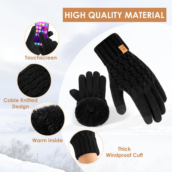 PAGE ONE Winter Gloves for Women Touchscreen Texting Warm Knit Fleece Lined Gloves for Cold weather Oat
