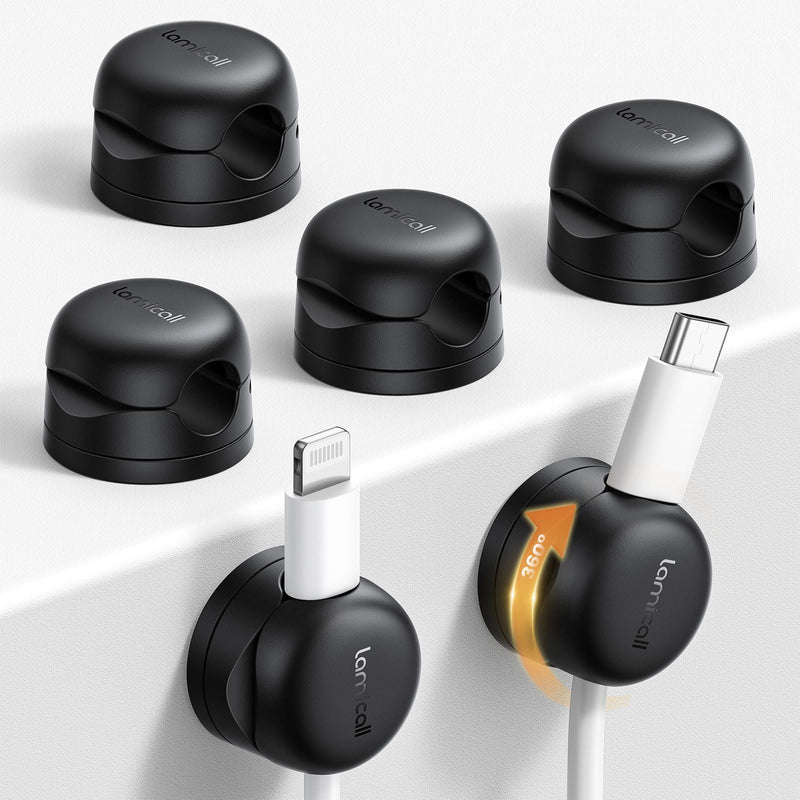 6Pack Rotatable Cord Organizer, Spring Cable Clips - Lamicall [1s Lock] Cord Holder, Desk Phone Charger Cable Management, Adhesive Wire Organizer