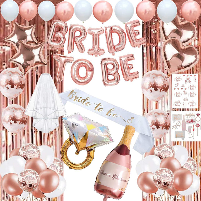 EFAILY Bachelorette Party Decorations - Rose Gold Bridal Shower Party Decor and Supplies Kit Bride To Be Sash, Veil, Tem
