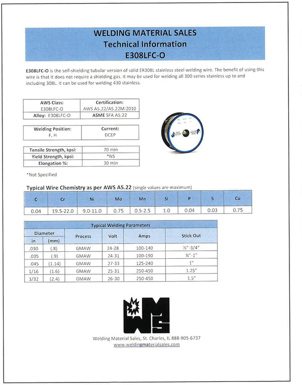 Blue Demon 308LFC-O X .035 X 1# Spool Stainless Steel Flux Cored Gasless Welding Wire