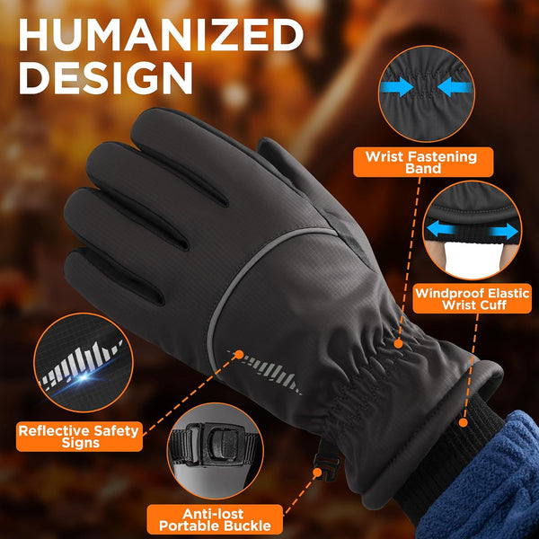 rivmount Winter Gloves with Waterproof/Touchscreen/Warm, Thermal Snow Glove for Cold Weather Running, Ski, Cycling, Women Men Peat Black Medium