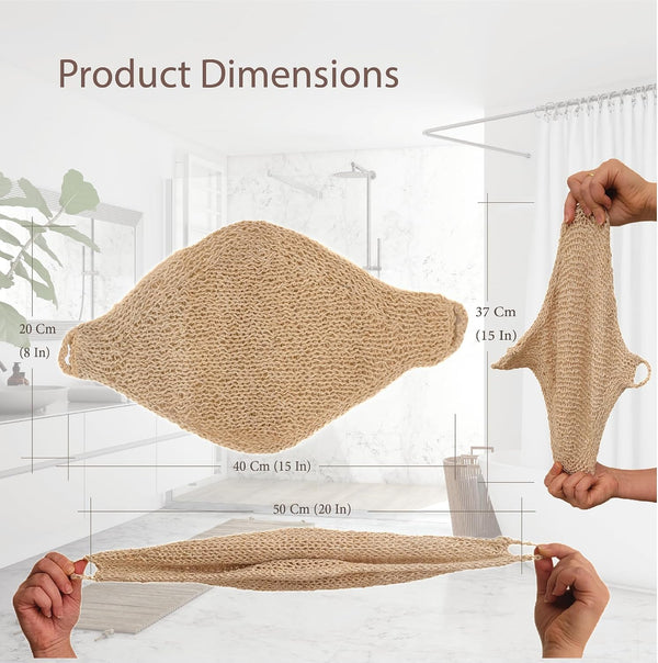 Natural Loofah Exfoliating Body Scrubber, Handmade Durable Wash Cloth, Back Scrubber with Handles for Bath and Shower, Deep Clean, Skin Care,