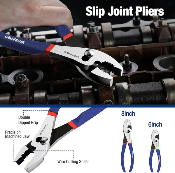7-piece WORKPRO Pliers Set with Groove Joint, Long Nose, Slip Joint, Linesman, and Diagonal Pliers for DIY & Home Use | Groove Joint Piler, Long