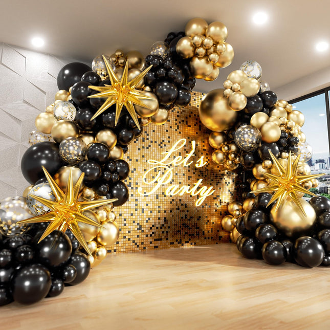 FOTIOMRG Black and Gold Balloons Garland Arch Kit, 5 10 12 18Inch Black Gold Con