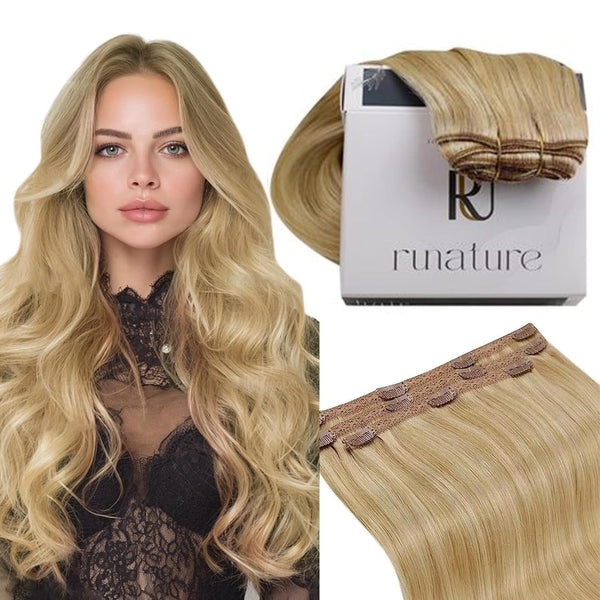 RUNATURE Clip in Extensions Real Human Hair, Remy Clip in Hair Extensions, Real Hair Extensions Clip Ins for Women, 10 Inch 50G 3Pcs, 6P24
