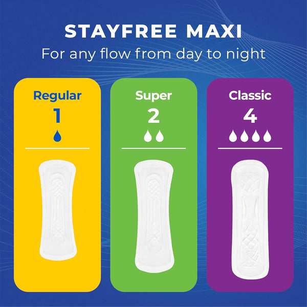 Stayfree Maxi Pads for Women, Super - 66 Count