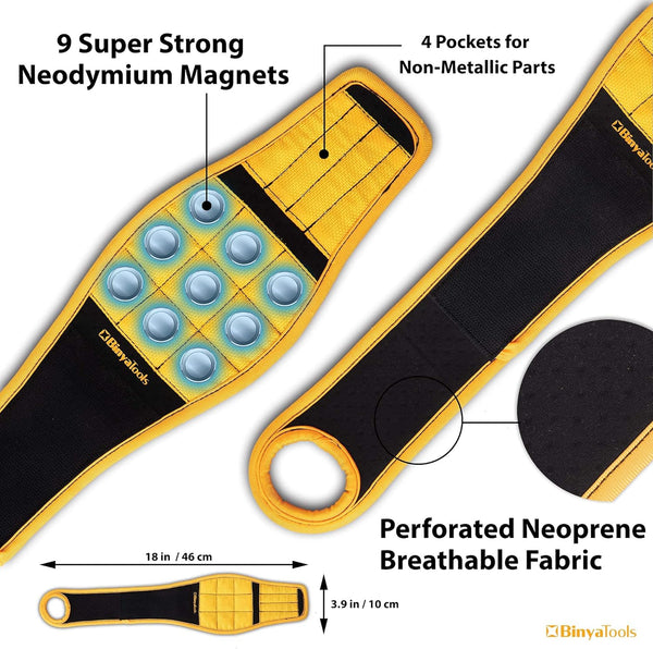 BINYATOOLS Magnetic Wristband for Tools Gift for Him Magnet Screw Holder Wrist Support Keeps Screws Nails, Drill Bits Handy Unique Tool Gadgets