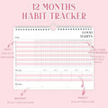 Habit Tracker Journal - Undated Weekly & Monthly Planner with Spiral Binding12Months, 8.5"x11' Pink Pink Habit Tracker