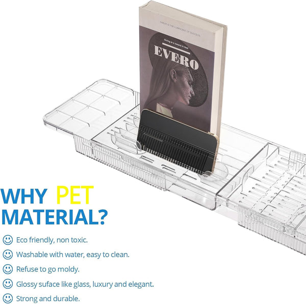 Expandable Bathtub Tray,Clear Plastic Anti-Slip Bath Tub Shelf Caddy Tray,Luxury Bathtub & Bathroom Accessories for Relaxing Spa,Suitable for