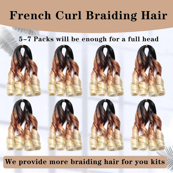 French Curl Braiding Hair, 1B/30/613, 12 Inch, 8 Packs | French Curl Crochet Braids, Curly Braiding Hair, Skin-friendly Bouncy Synthetic knotless